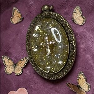 Handmade Resin Cross Necklace | Gold Sparkle Faith Pendant